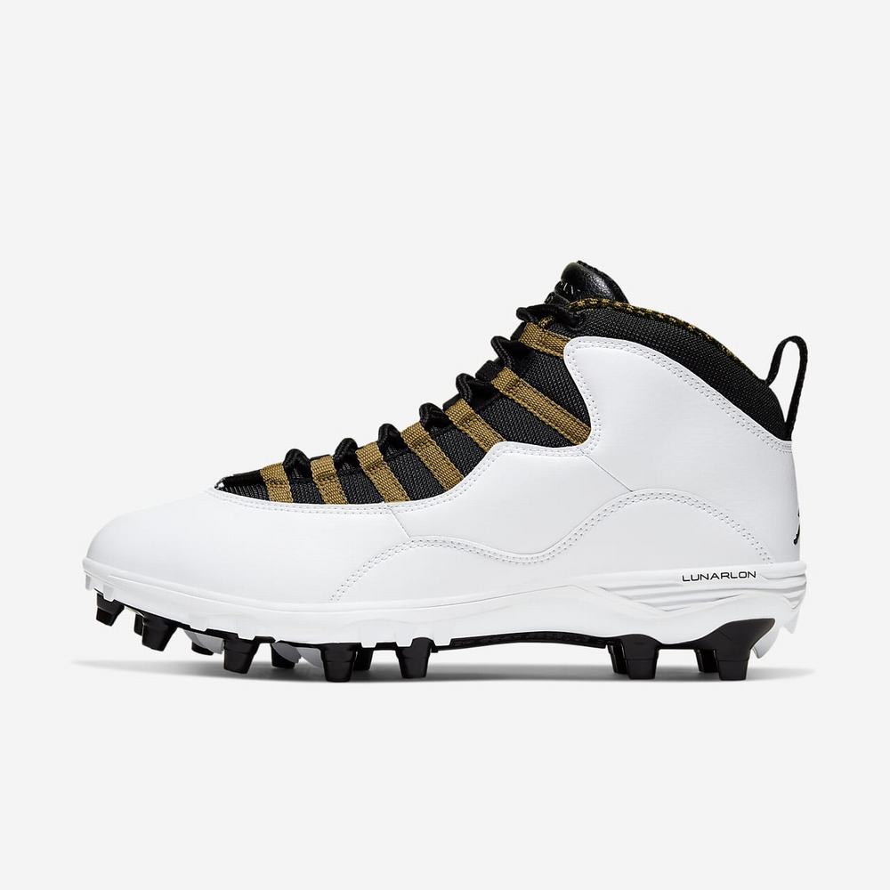 Crampon De Foot Nike Jordan 10 TD Mid Blanche 1523-876 White/Metallic Gold/Black Homme | SLN-54201762